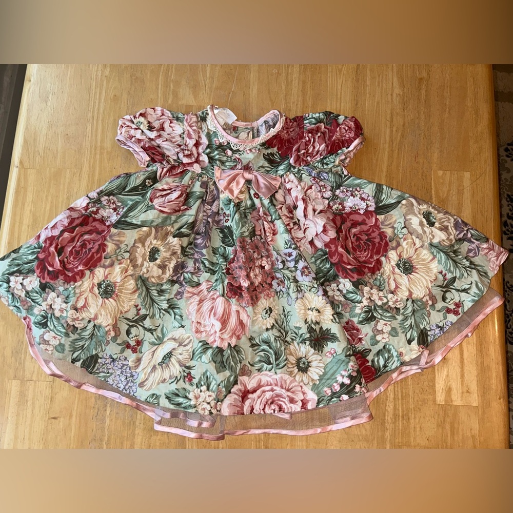 Vintage Bonnie Jean Toddler Dress size 4T garden floral tea party tulle fancy